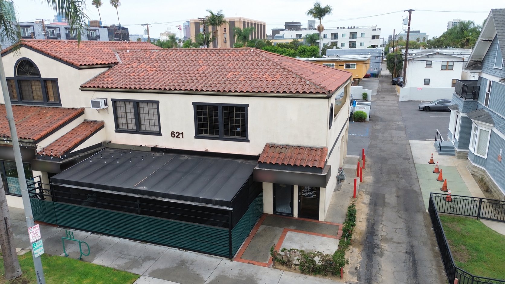 Aerial view of the Occutrain building at 621 Atlantic Avenue in Long Beach
